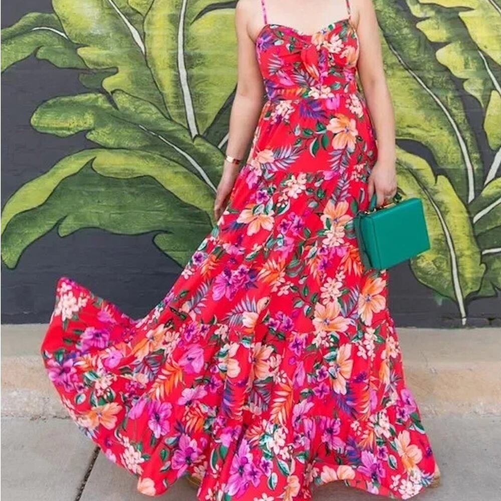 ELIZA J Nordstrom NWT Tropical Hawaiian Floral Red & Pink Maxi Sun Dress Size 6